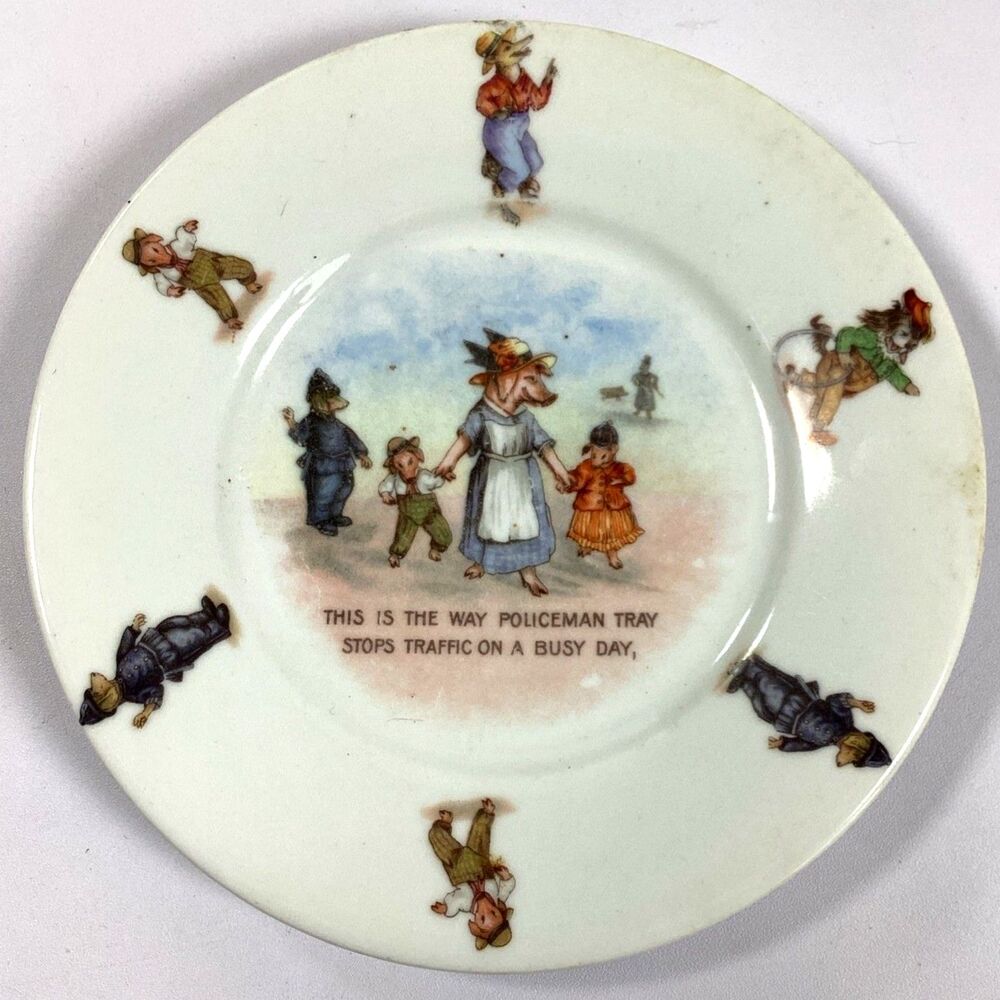 Vtg German Porcelain Child Plate This Is The Way Policemen Stop Traffic 6"